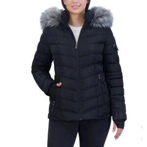 NEW Nautica Women's Size M Black Puffer Jacket W/ Detachable Faux Fur Hood